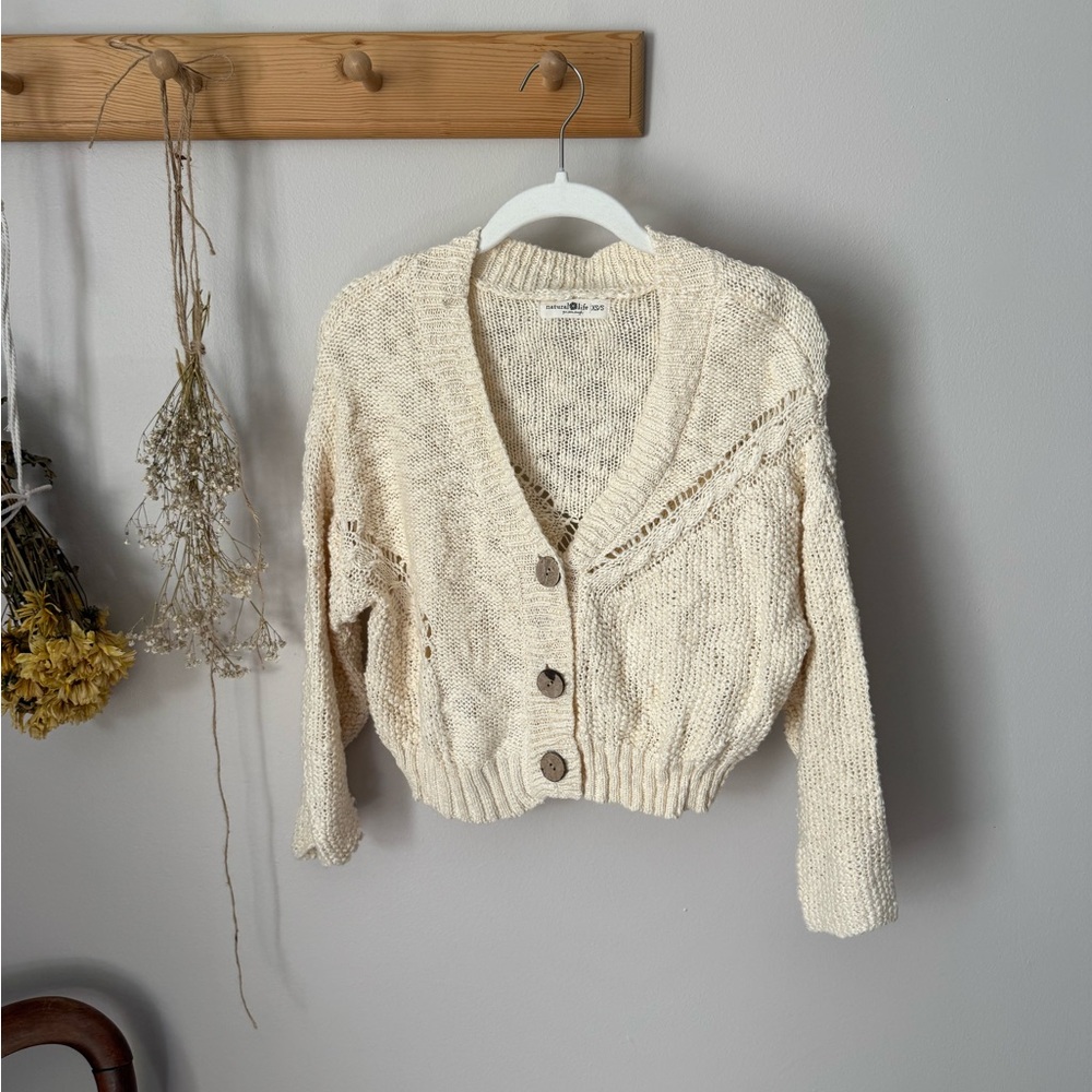 NATURAL LIFE Cotton Cable Knit Cardigan - Cream - XS/S